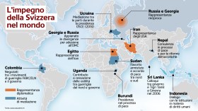 cartina con l impegno diplomatico della Svizzera nel mondo