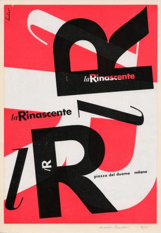Max Huber, l R – la Rinascente, 1951, pagina pubblicitaria