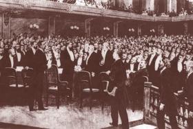 Un immagine del primo Congresso sionista tenuto 120 anni fa a Basilea. 