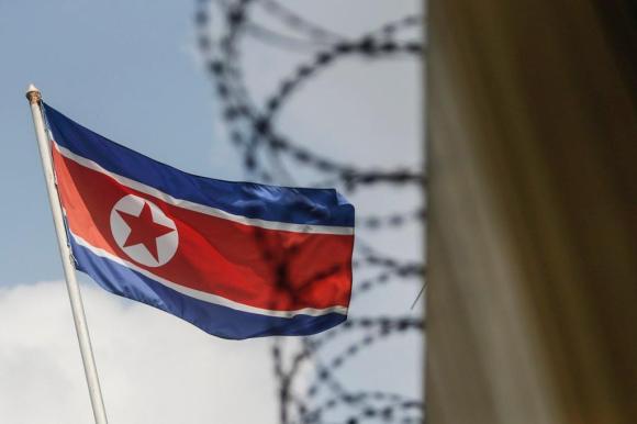 Bandiera nordcoreana, muro e filo spinato