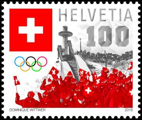 La Posta svizzera ha emesso un francobollo per le Olimpiadi invernali a supporto della squadra svizzera