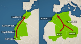 Le nuove rotte dei migranti tra Senegal e Marocco, per approdare in Spagna, indicate su una cartina
