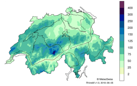 La somma delle precipitazioni di luglio 2018 indicati su una cartina di MeteoSvizzera