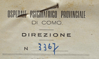 Frontespizio di un vecchio registro, con scritta Ospedale Psichiatrico Provinciale di Como, Direzione, N. 3367