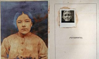 Pagina di un registro; sulla sx ritratto di una giovane; sulla dx riquadro con scritta Fotografia e foto-tessera di un anziana