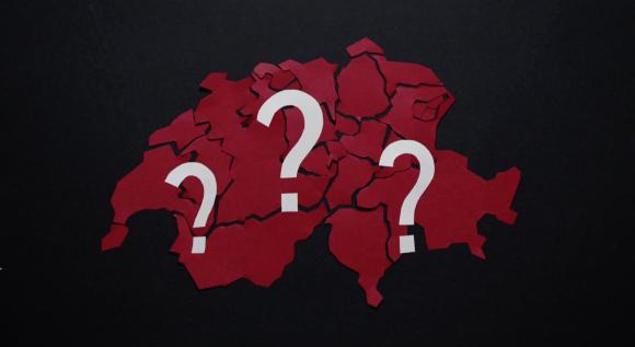 Map of Switzerland with question marks on it