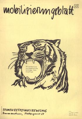Flyer der Frauenbefreiungsbewegung von 1980 mit einem gezeichneten Tigerkopf