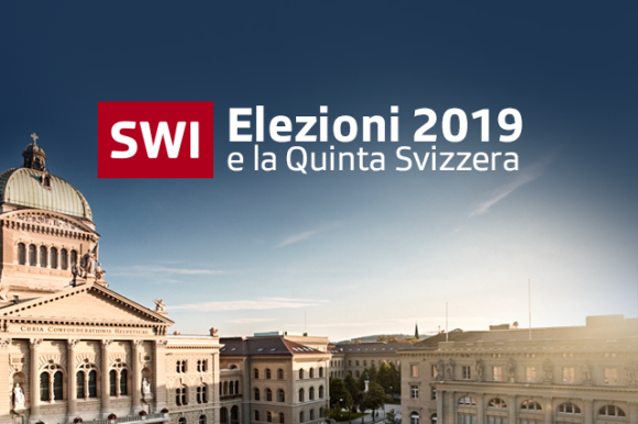 palazzo federale e logo SWI Elezioni 2019 e la Quinta Svizzera