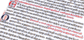 Testo manoscritto visibilmente scansionato da un computer con contorni cerchiati e frasi evidenziate