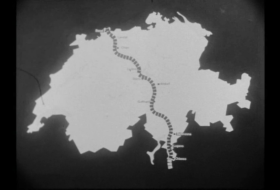 Il tracciato dell autostrada A2 tra Basilea e Chiasso in un infografica artigianale ripresa con la pellicola