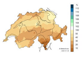 Una cartina della Svizzera colorata con diverse tonalità di marrone, che secondo la legenda indicano valori bassi