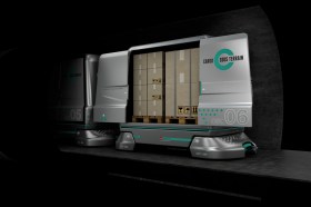 L immagine creata al computer di un vagone del progetto Cargo sous terrain.