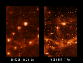 Foto di galassia sfocata a sinistra, nitida a destra