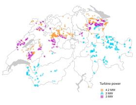 L ubicazione delle future turbine in Svizzera