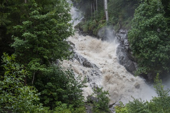 The river Simme floods, on Saturday, July 28, 2018, in Lenk.