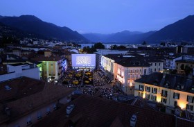 aerial view of piazza grande in locarno during a movie screening