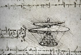 Disegno di Leonardo da Vinci che ha immaginato il primo elicottero della storia.