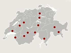 Mappa delle possibili località in Svizzera che potrebbero ospitare un evento.